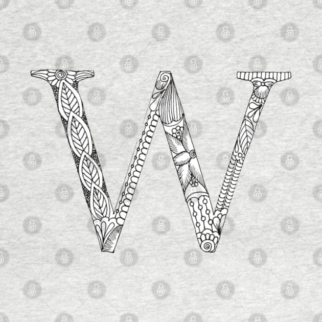 Henna Alphabet W / Henna Letter W - Black Henna Line Art by Tilila